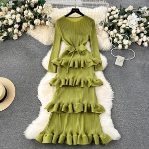 Cake Heavy Industry Pleated Slim Long Dress - Five Star Fynds