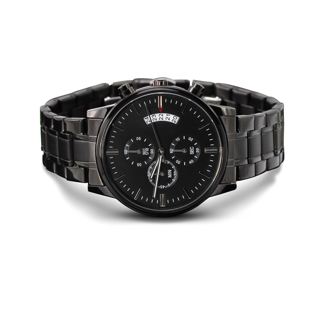 Timeless Precision: Custom Engraved Black Chronograph Watch - Five Star Fynds