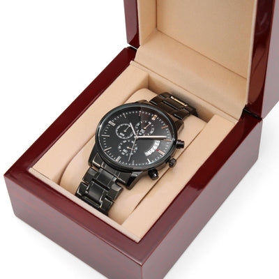 Timeless Precision: Custom Engraved Black Chronograph Watch - Five Star Fynds