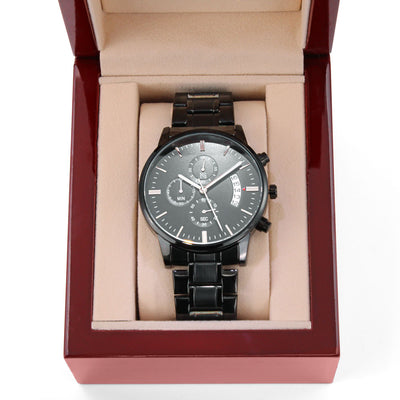 Timeless Precision: Custom Engraved Black Chronograph Watch - Five Star Fynds