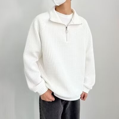 Waffle Half Zipper Casual Lapel Men's Sweater - Five Star Fynds