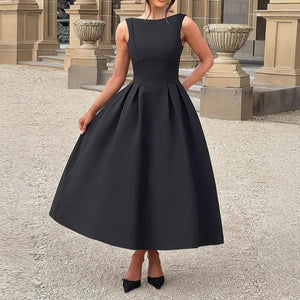 Women's Sleeveless Solid Color Hollow-out Cinched Dress - Five Star Fynds