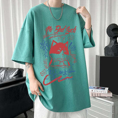 White Half Sleeve Cute Cat T-shirt Top - Five Star Fynds
