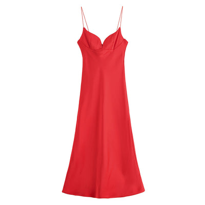 Women's Fashion Vacation Style Silk Texture Dress Long