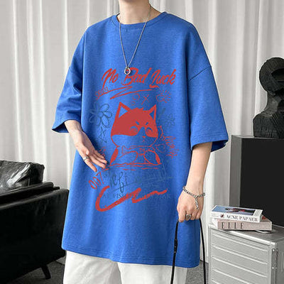 White Half Sleeve Cute Cat T-shirt Top - Five Star Fynds