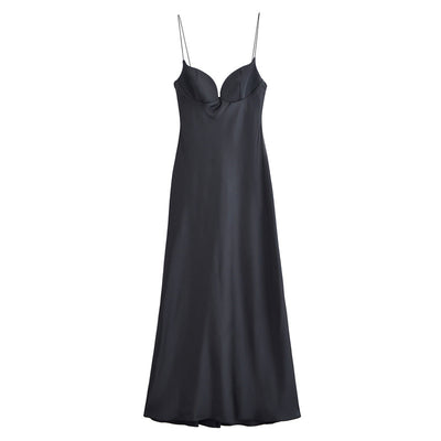 Women's Fashion Vacation Style Silk Texture Dress Long
