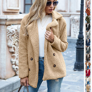 Loose Lapel Fluffy Coat Winter Button Jacket Cardigan Outwear For Women Clothing - Five Star Fynds