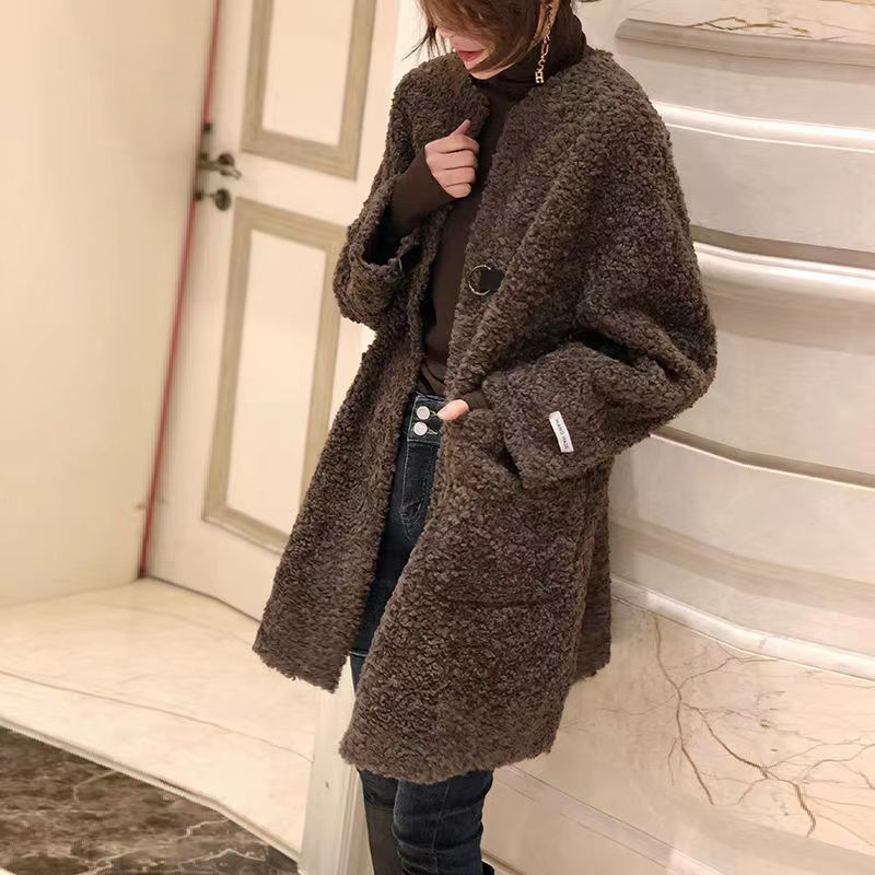 Plus Size Mid-length Lambswool Coat