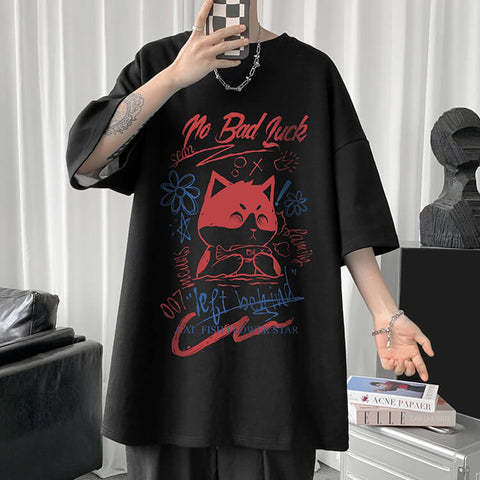 White Half Sleeve Cute Cat T-shirt Top - Five Star Fynds