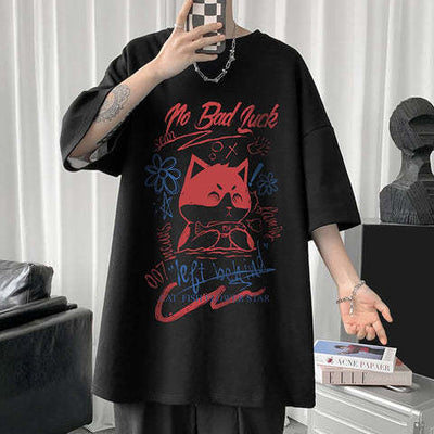 White Half Sleeve Cute Cat T-shirt Top - Five Star Fynds