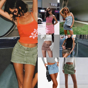 Solid Color Low Waist Denim Slim Fit Package Hip Skirt - Five Star Fynds